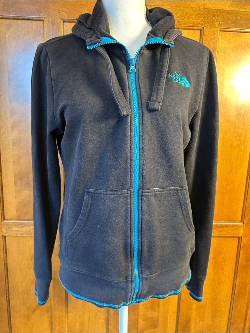 The North Face Women’s Zip Up Hoodie Black/Teal Sz Med Spring Fishing Camping